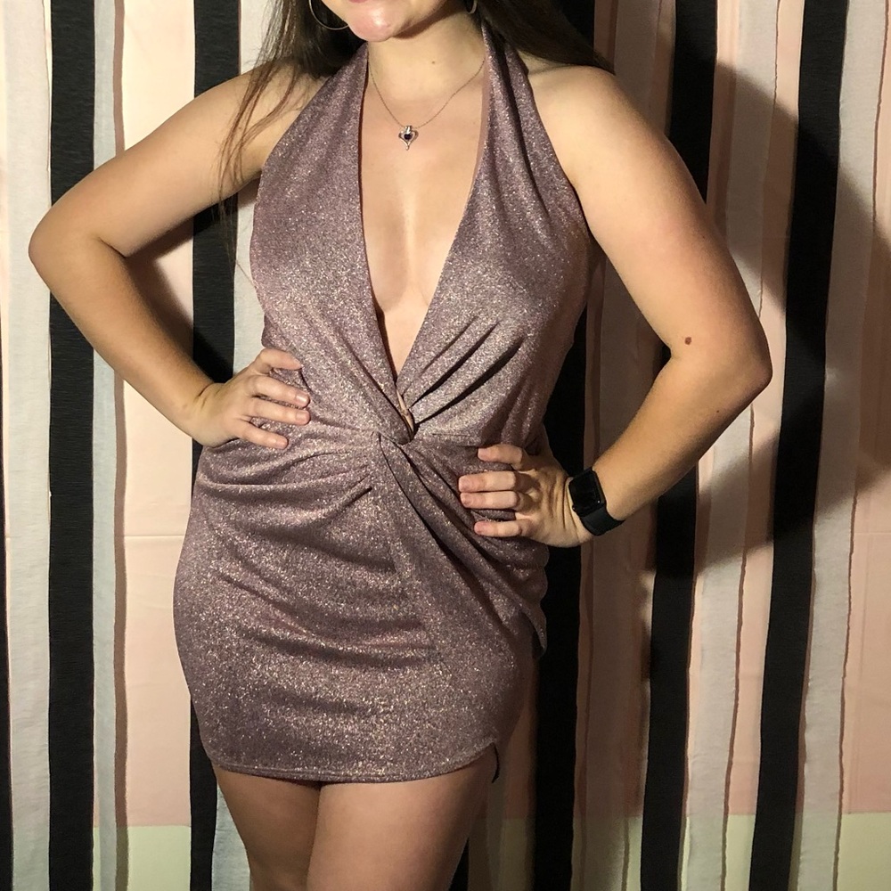 Pink Glitter Halter Neck Dress